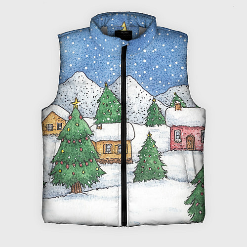 Мужской жилет Домики и елки - новый год / 3D-Светло-серый – фото 1