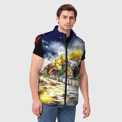 Мужской жилет Новогодний пейзаж акварель / 3D-Красный – фото 3