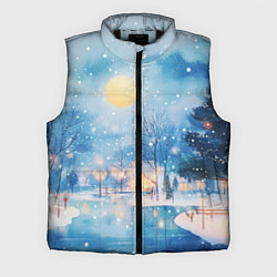 Мужской жилет Новогодняя атмосфера - акварель, цвет: 3D-черный