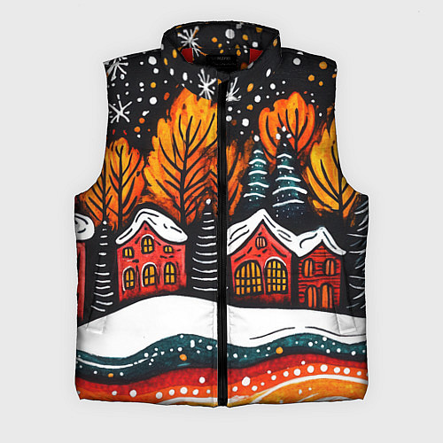 Мужской жилет Новогоднее настроение - домики и елки / 3D-Красный – фото 1