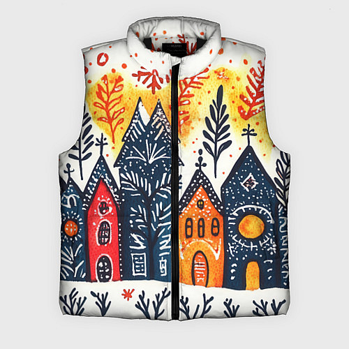 Мужской жилет Разноцветные новогодние дома / 3D-Черный – фото 1