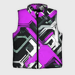 Мужской жилет Бело-фиолетовый техно паттерн на чёрном фоне, цвет: 3D-светло-серый