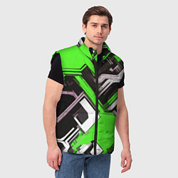 Мужской жилет Бело-зелёный техно паттерн на чёрном фоне, цвет: 3D-черный — фото 2