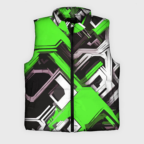 Мужской жилет Бело-зелёный техно паттерн на чёрном фоне / 3D-Черный – фото 1