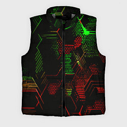 Мужской жилет Красно-зелёные точки и линии на чёрном фоне, цвет: 3D-светло-серый