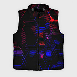 Мужской жилет Красно-синие точки и линии на чёрном фоне, цвет: 3D-светло-серый