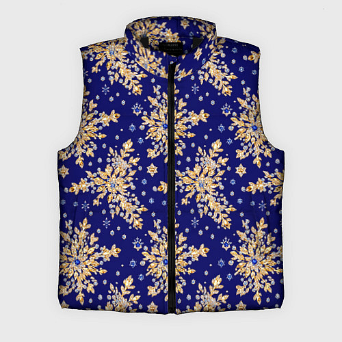 Мужской жилет Золотые снежинки на синем шелке / 3D-Черный – фото 1