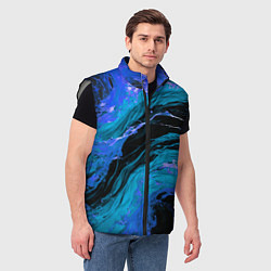 Мужской жилет Синие брызги на чёрном фоне, цвет: 3D-светло-серый — фото 2