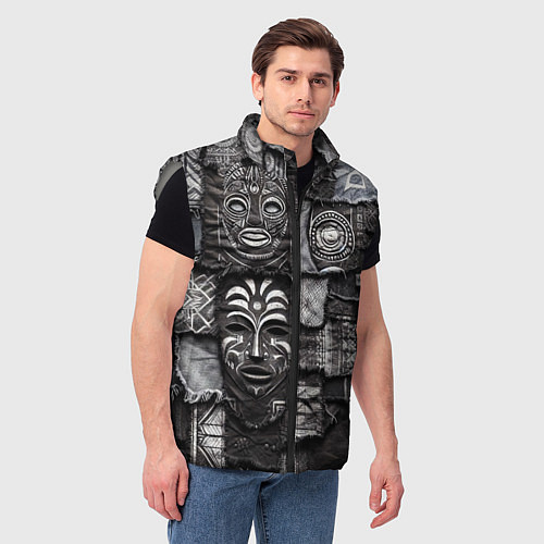 Мужской жилет Пэчворк с африканскими масками / 3D-Светло-серый – фото 3