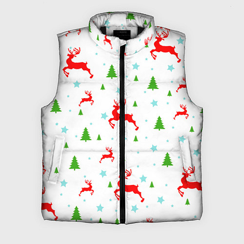 Мужской жилет Новогодние олени с ёлками / 3D-Черный – фото 1