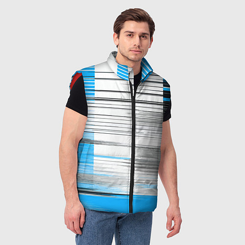 Мужской жилет Чёрные вертикальные полосы на сине-белом фоне / 3D-Красный – фото 3