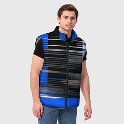 Мужской жилет Белые вертикальные полосы на чёрно-синем фоне, цвет: 3D-светло-серый — фото 2