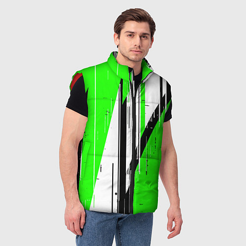 Мужской жилет Black and white vertical stripes on a green backgr / 3D-Красный – фото 3