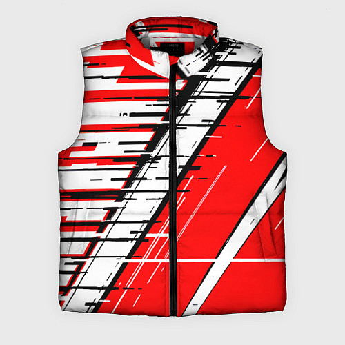 Мужской жилет Чёрно-белые глитч полосы на красном фоне / 3D-Светло-серый – фото 1