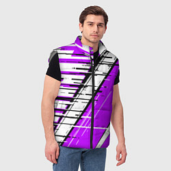 Мужской жилет Чёрно-белые глитч полосы на фиолетовом фоне, цвет: 3D-светло-серый — фото 2