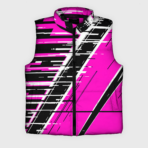 Мужской жилет Чёрно-белые глитч полосы на розовом фоне / 3D-Черный – фото 1