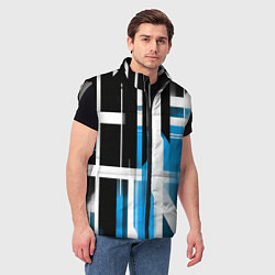 Мужской жилет Чёрно-синие вертикальные и горизонтальные полосы н, цвет: 3D-светло-серый — фото 2