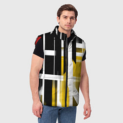 Мужской жилет Чёрно-жёлтые вертикальные и горизонтальные полосы, цвет: 3D-красный — фото 2