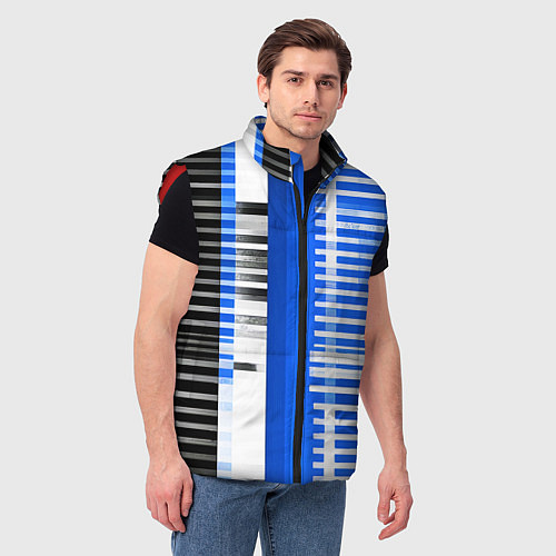 Мужской жилет White stripes on a black and blue background / 3D-Красный – фото 3