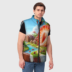 Мужской жилет Клубничная планета - нейроарт фантазия, цвет: 3D-светло-серый — фото 2