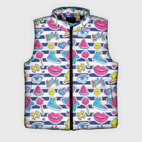 Мужской жилет Полосатый паттерн с яркими молодежными стикерами / 3D-Черный – фото 1