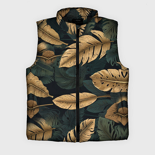 Мужской жилет Золотые листья монстеры и перья / 3D-Черный – фото 1