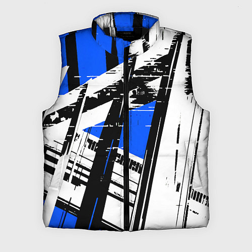Мужской жилет Чёрно-белые абстрактные линии на синем фоне / 3D-Черный – фото 1