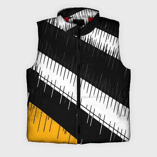 Мужской жилет Диагональные чёрно-белые полосы на жёлтом фоне / 3D-Красный – фото 1