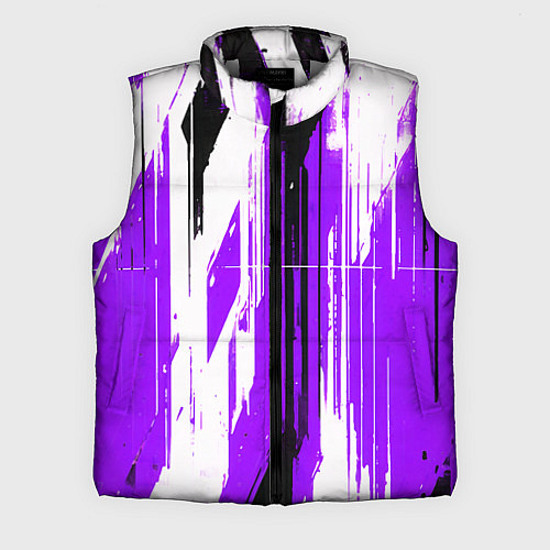 Мужской жилет Вертикальные чёрно-белые линии на фиолетовом фоне / 3D-Светло-серый – фото 1