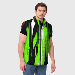 Мужской жилет Вертикальные чёрно-белые линии на зелёном фоне, цвет: 3D-красный — фото 2