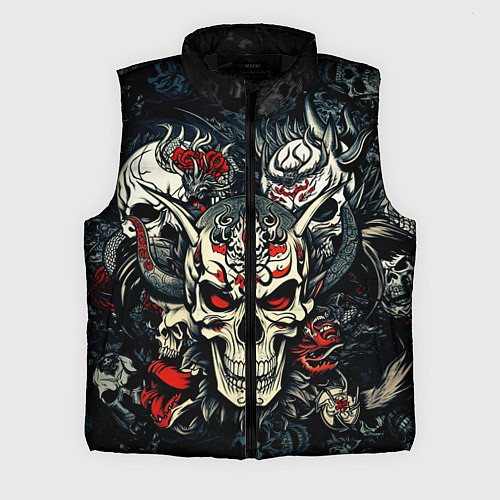 Мужской жилет Маска Хання на черепе самурая на фоне духов / 3D-Черный – фото 1