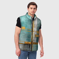 Мужской жилет Узоры акварелью бирюзового и золотого цвета, цвет: 3D-черный — фото 2