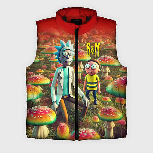 Мужской жилет Рик и Морти заблудились в мухоморном поле / 3D-Черный – фото 1