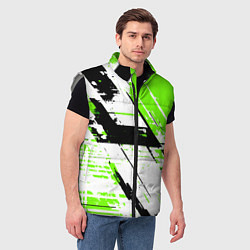 Мужской жилет Diagonal black and green stripes on a white backgr, цвет: 3D-светло-серый — фото 2