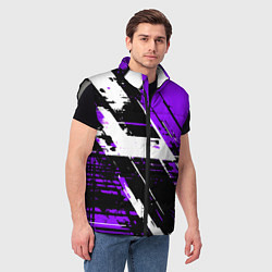 Мужской жилет Diagonal black and white stripes on a purple backg, цвет: 3D-светло-серый — фото 2