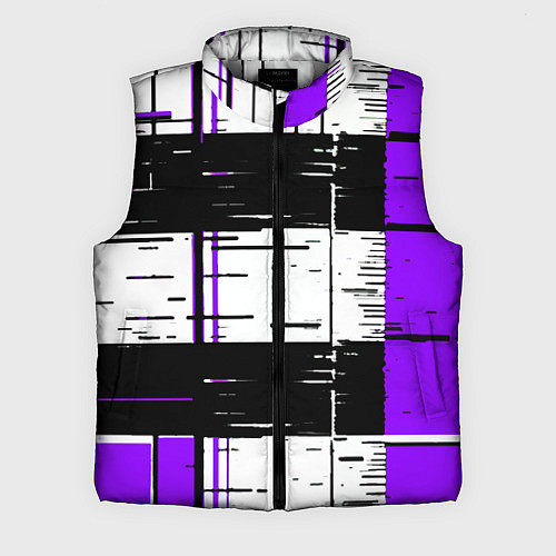 Мужской жилет Чёрные и фиолетовые полосы на белом фоне / 3D-Светло-серый – фото 1