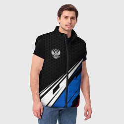 Мужской жилет Герб России - спортивная абстракция, цвет: 3D-черный — фото 2