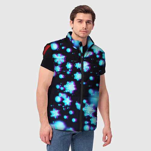 Мужской жилет Неоновые снежинки глитч / 3D-Красный – фото 3