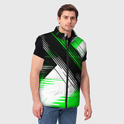 Мужской жилет Диагональные зелёно-чёрные линии на белом фоне, цвет: 3D-черный — фото 2