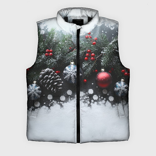 Мужской жилет Елочные игрушки и снег / 3D-Черный – фото 1