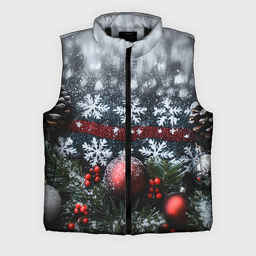 Мужской жилет Новогодние снежинки / 3D-Черный – фото 1