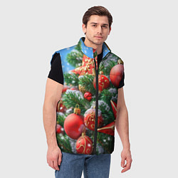 Мужской жилет Красные шары и звезда новогодняя, цвет: 3D-черный — фото 2