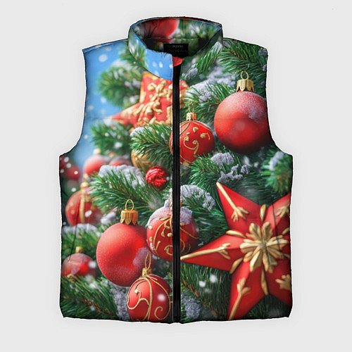 Мужской жилет Красные шары и звезда новогодняя / 3D-Черный – фото 1