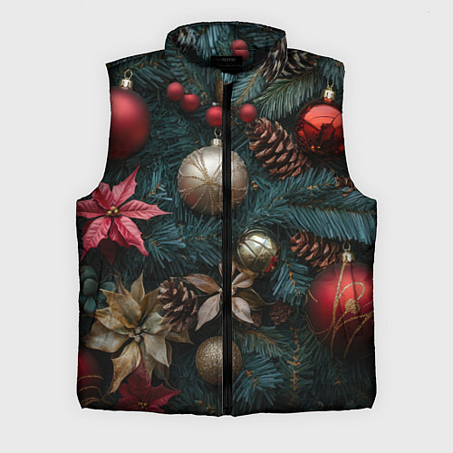 Мужской жилет Новогодние украшения на елочке / 3D-Черный – фото 1