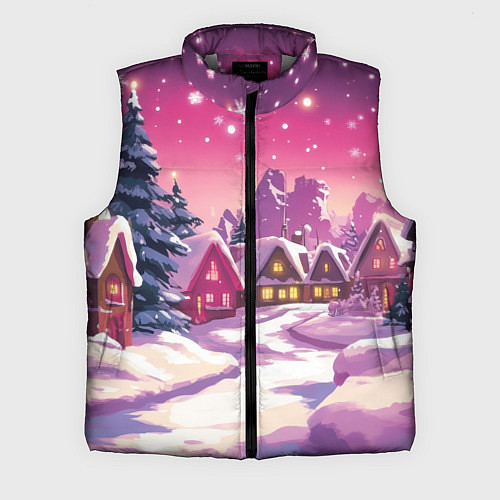 Мужской жилет Новогодние домики и фиолетовый закат / 3D-Светло-серый – фото 1