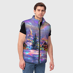 Мужской жилет Дух рождества - зимние домики, цвет: 3D-светло-серый — фото 2