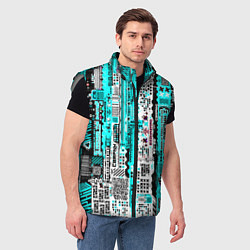 Мужской жилет Киберпанк паттерн голубой, цвет: 3D-светло-серый — фото 2
