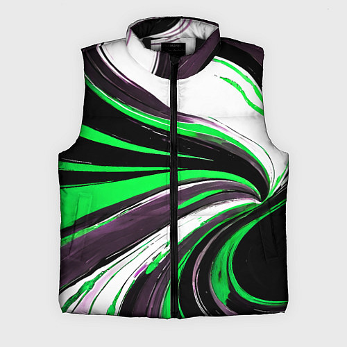 Мужской жилет Волнистые чёрно-зелёные линии на белом фоне / 3D-Черный – фото 1