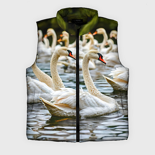 Мужской жилет Белые лебеди на пруду / 3D-Черный – фото 1