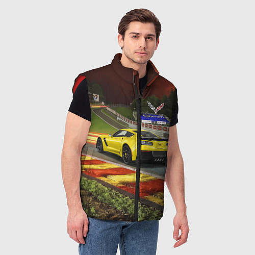 Мужской жилет Chevrolet Corvette на гоночной трассе / 3D-Красный – фото 3